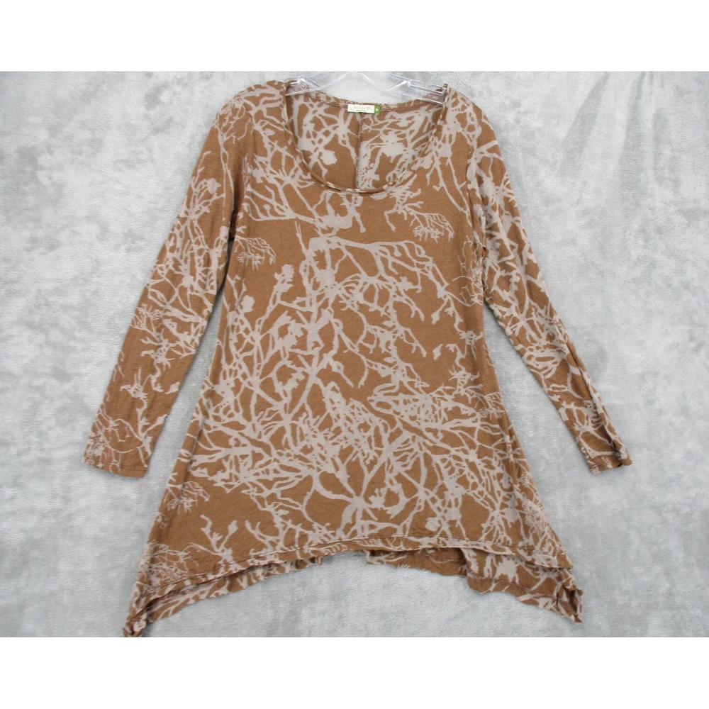 Chalet Top Womens Size S Sharkbite Hem Boxy Relaxed Lightweight Artsy Brown Knit